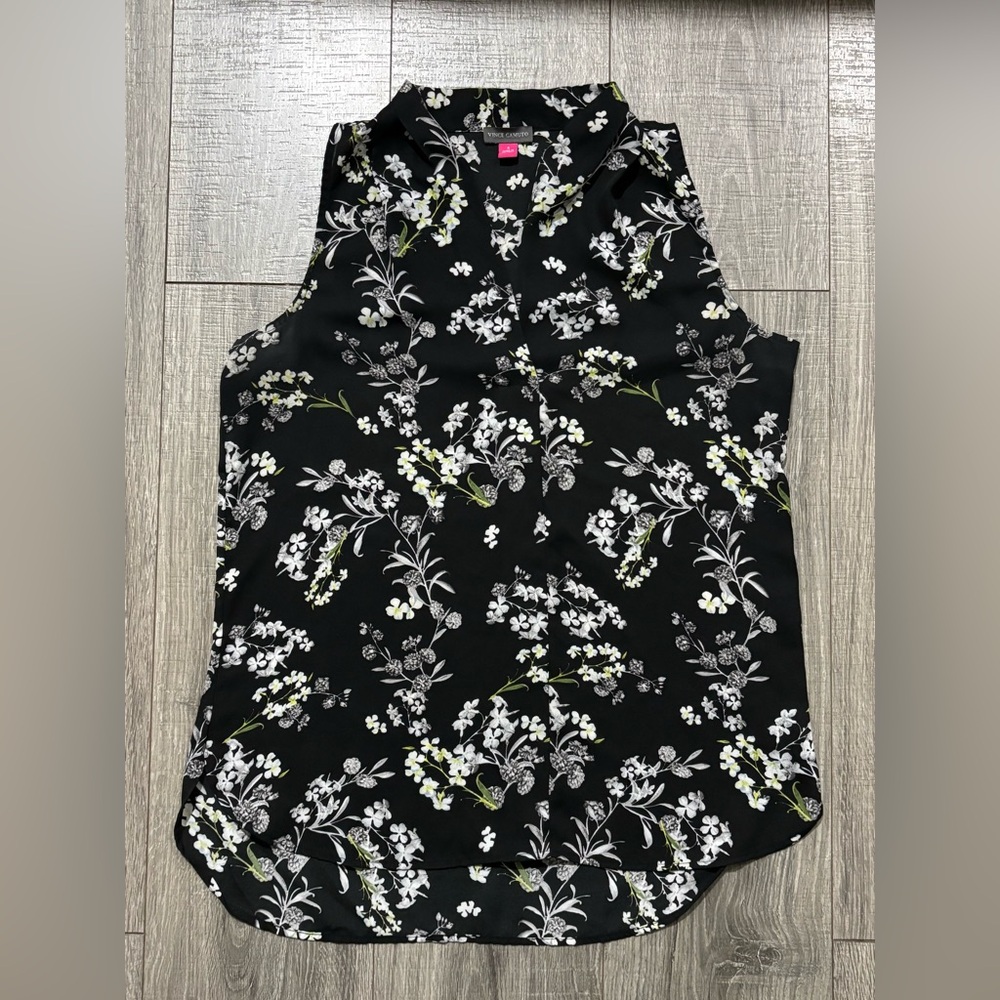 Vince Camuto Black Floral Sleeveless Blouse size s (0263)